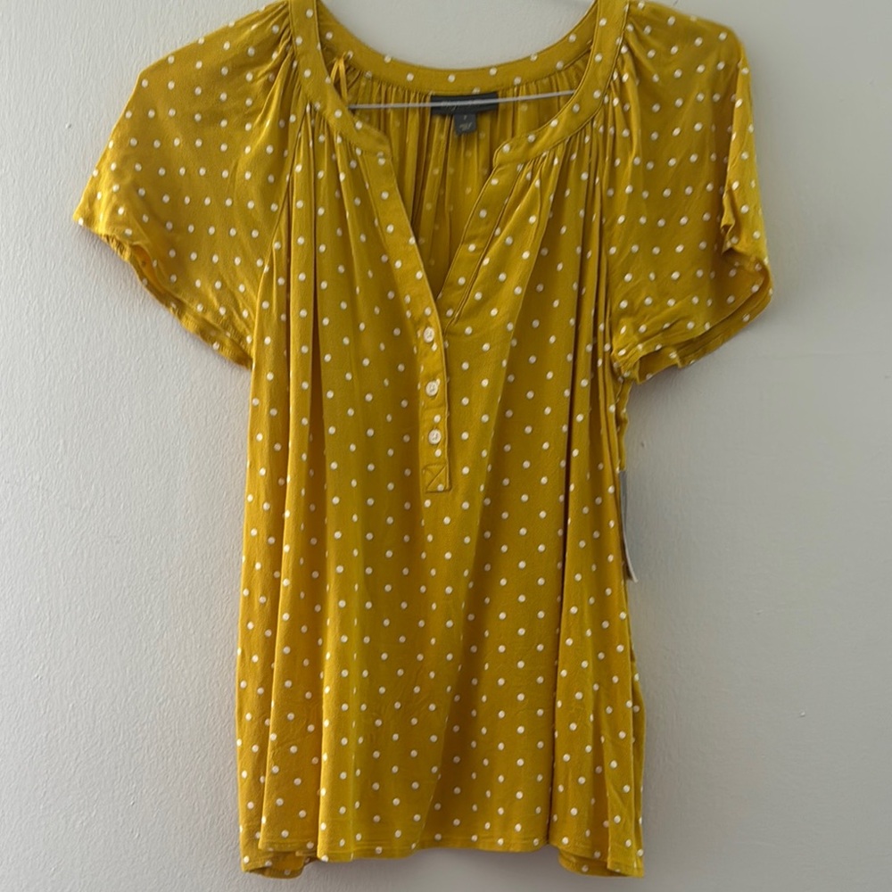 Style & Co. Yellow Flutter Sleeve Blouse Relaxed Fit